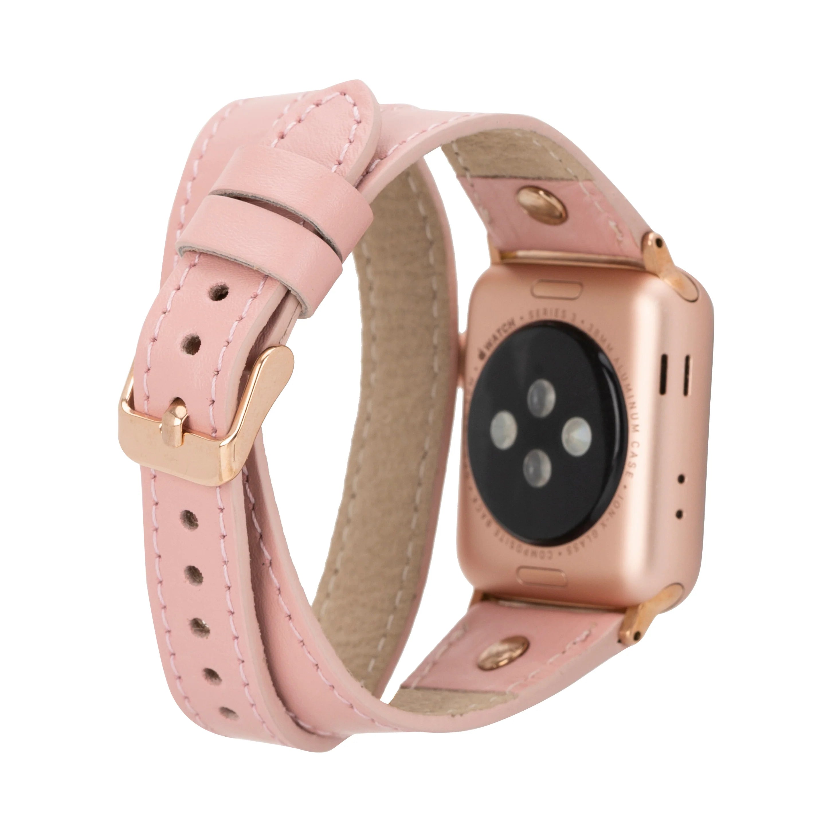 Hector Double Tour Leather Apple Watch Band with Rose Gold Trok