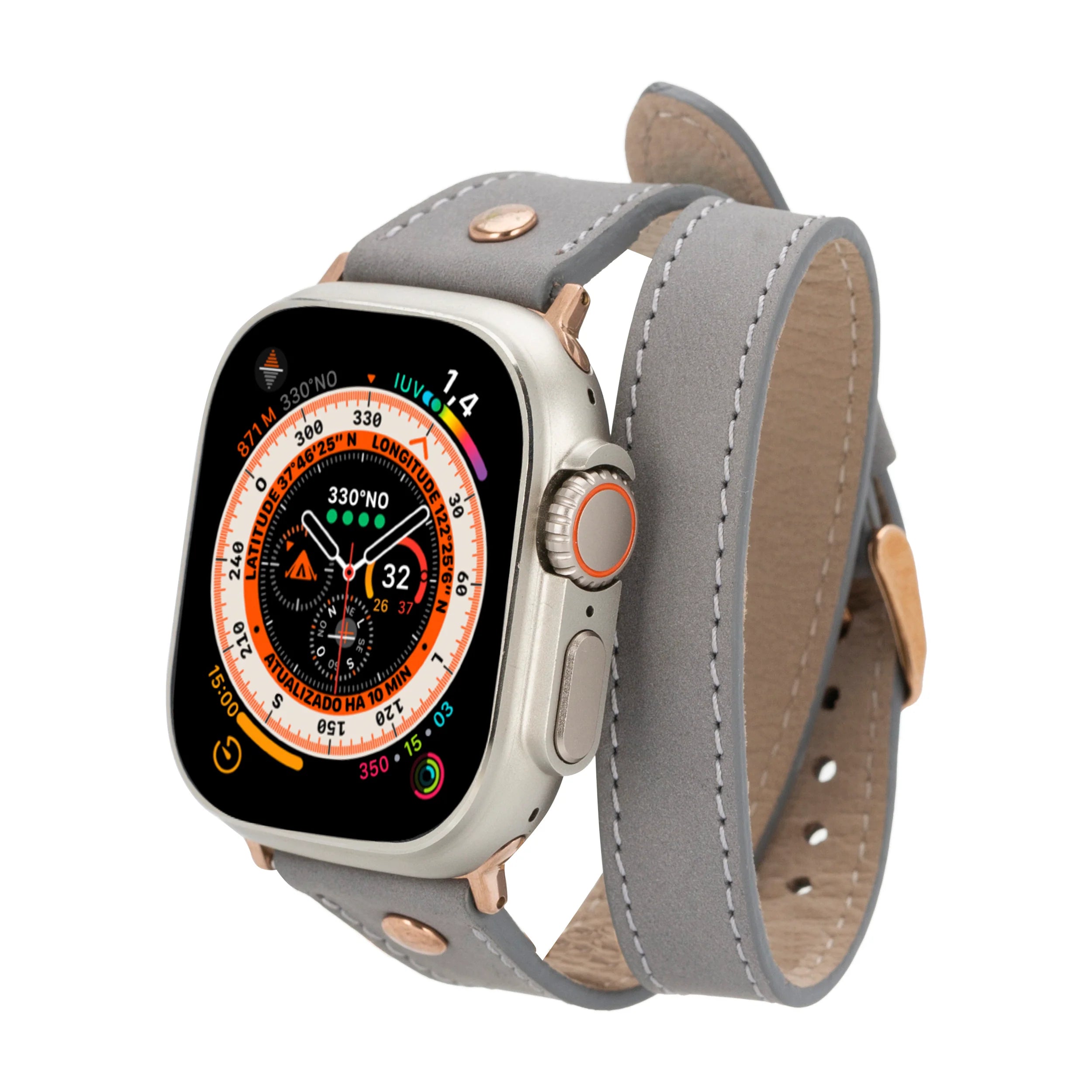 Hector Double Tour Leather Apple Watch Band with Rose Gold Trok