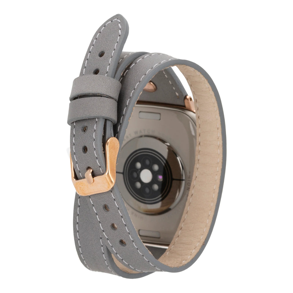 Hector Double Tour Leather Apple Watch Band with Rose Gold Trok