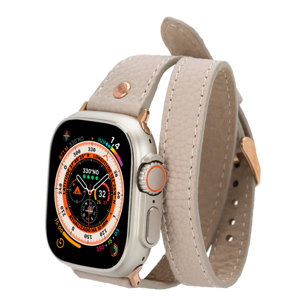 Hector Double Tour Leather Apple Watch Band with Rose Gold Trok