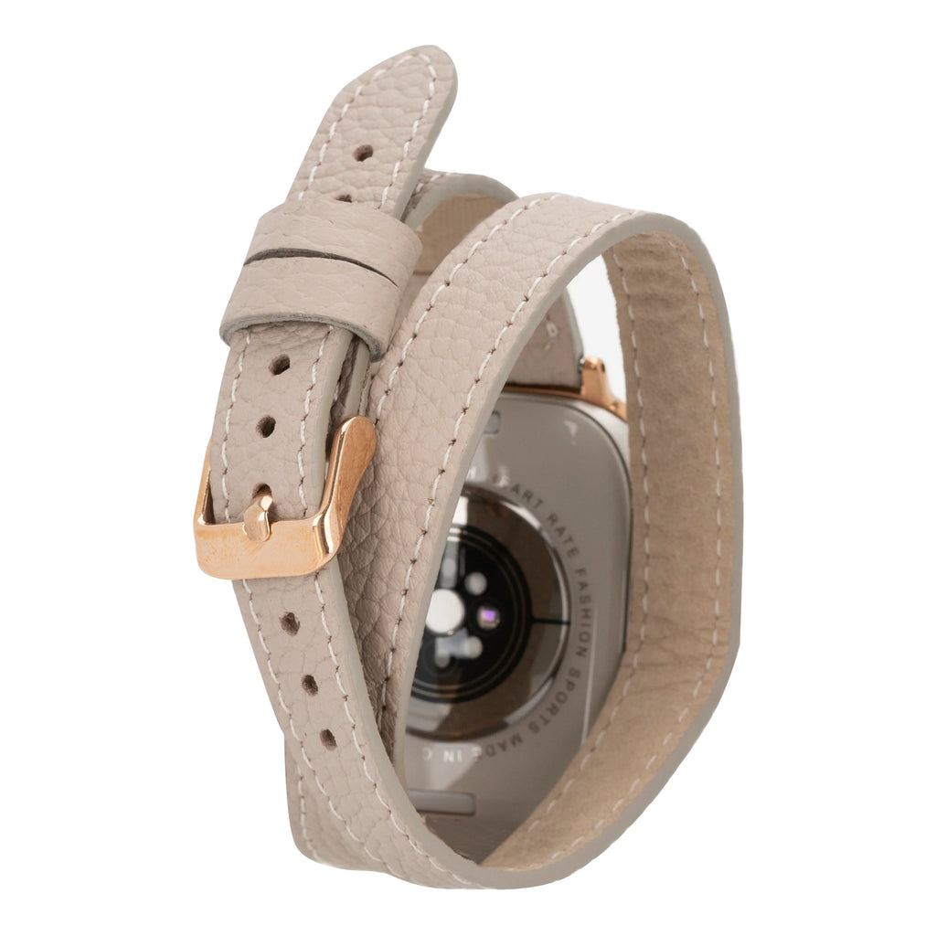 Hector Double Tour Leather Apple Watch Band with Rose Gold Trok