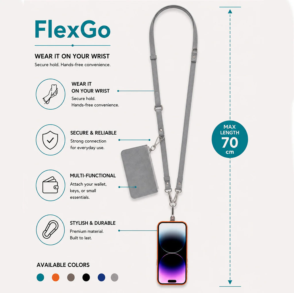 FlexGo Leather Phone Strap & Wallet Set – Clip-On Flex