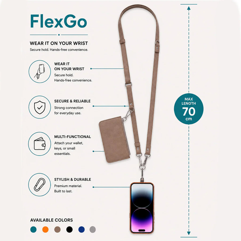 FlexGo Leather Phone Strap & Wallet Set – Clip-On Flex