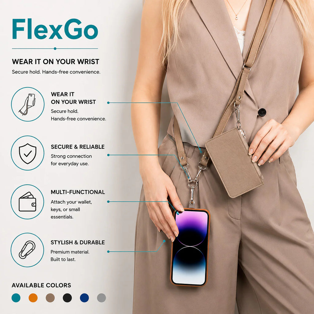 FlexGo Leather Phone Strap & Wallet Set – Clip-On Flex
